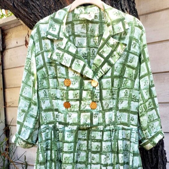 Vintage McArthur LTD Green Print 50s Dress - Picture 1 of 7